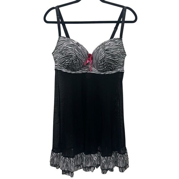 Torrid Intimates Womens Plus Size 0X Zebra Babydoll Sheer Mesh Nightie Dress Y2K - Picture 1 of 13